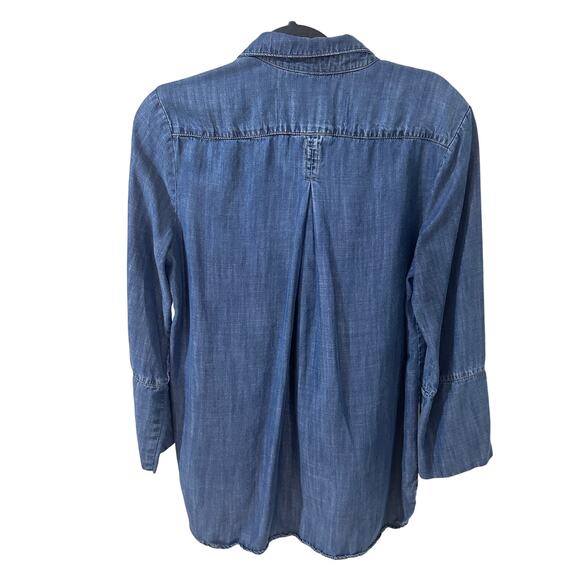 Bella Dahl Chambray Hi Lo Long Sleeve Button Up Top Shirt, size M - Picture 7 of 7